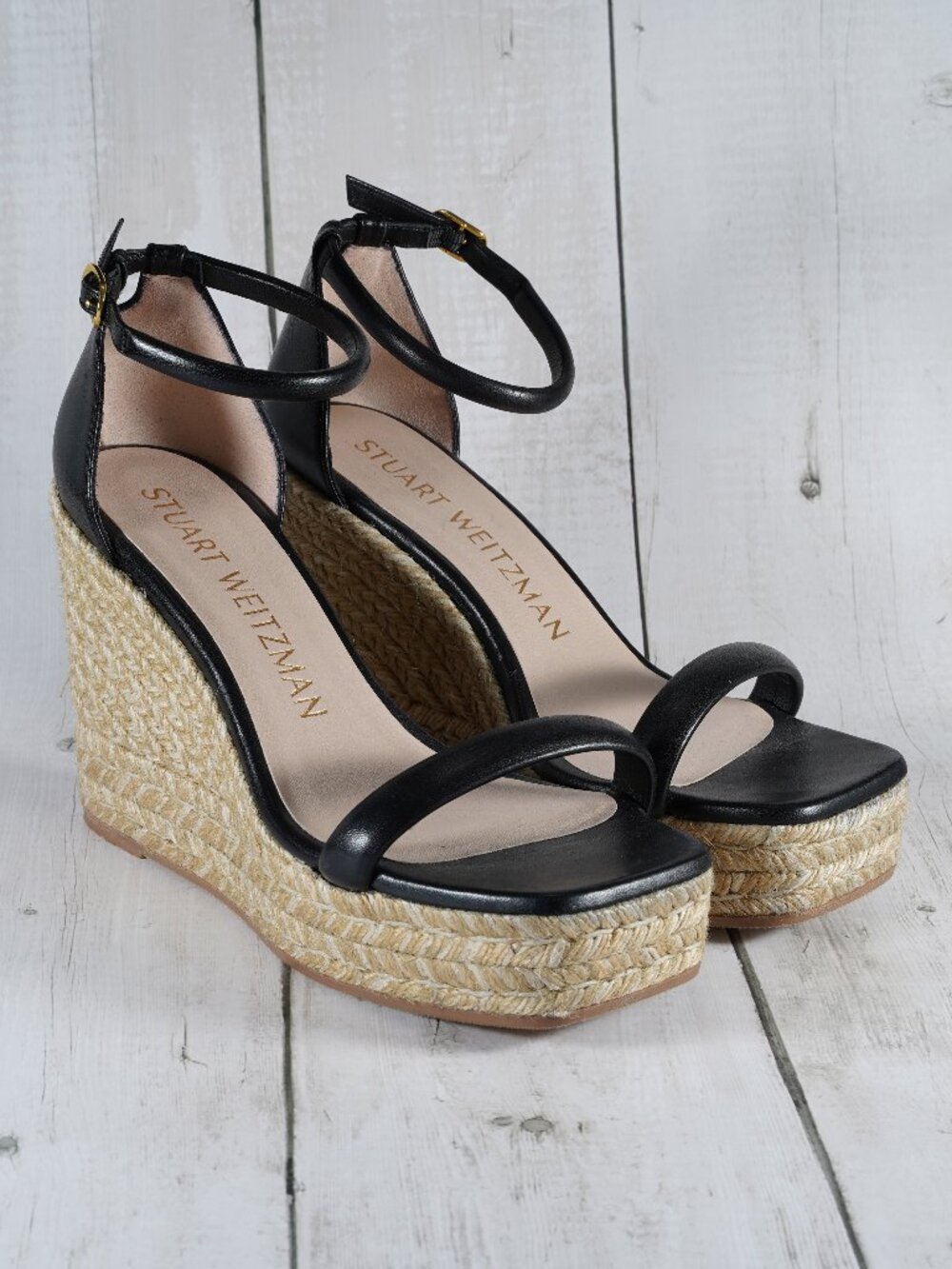 Stuart Weitzman Nudist Espadrille Wedge Black 8 C - Wide